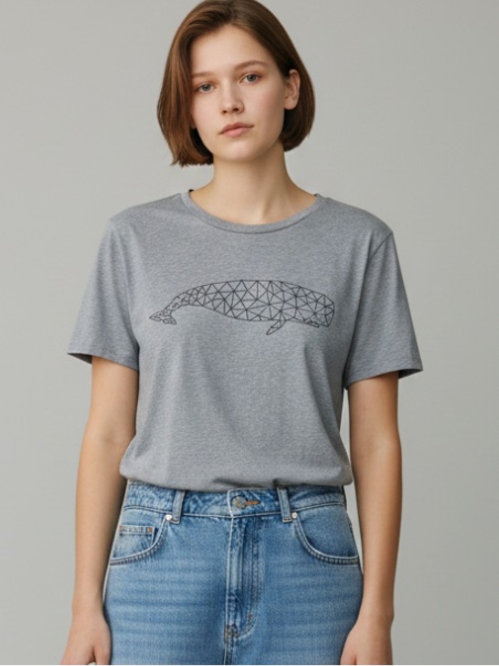 Armed Angels Gray Cotton geometric whale T-Shirt